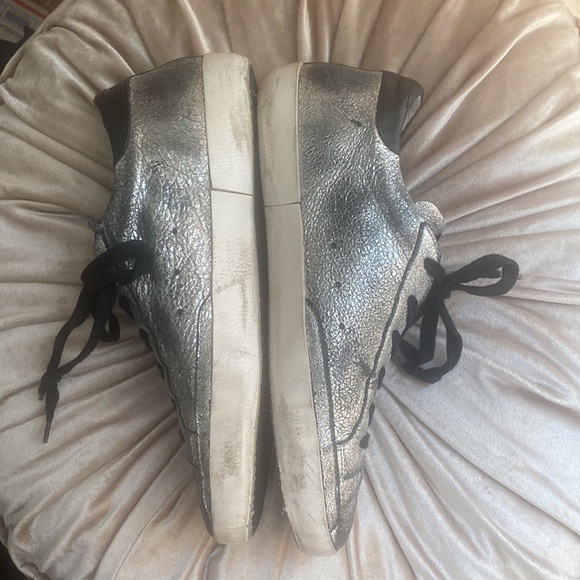 Golden Goose Silver Metallic Sneakers Pink Star EUC size 8 - Picture 2 of 9